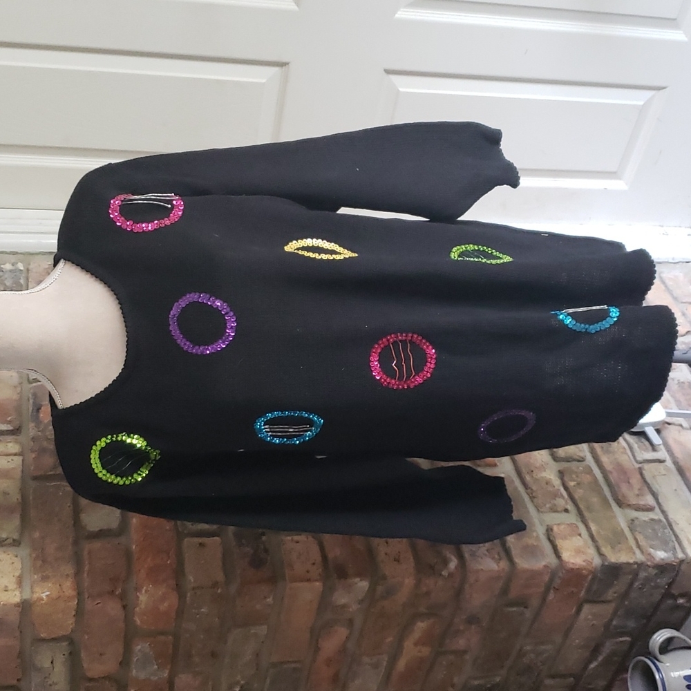 Plus Size Vintage Black Sweater with Multicolor Sequined Accents